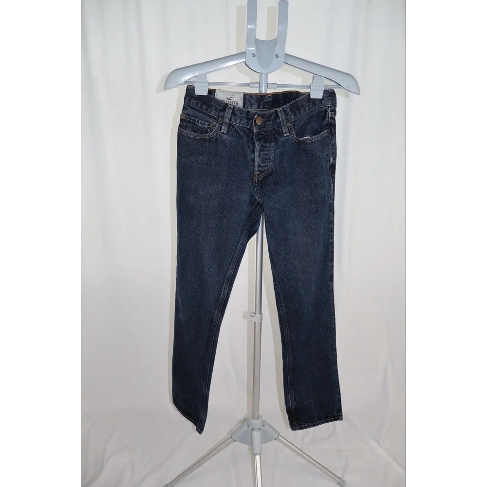 Hollister Mens Jeans 30x30 Dark Wash Button Fly Straight Leg Blue Denim
